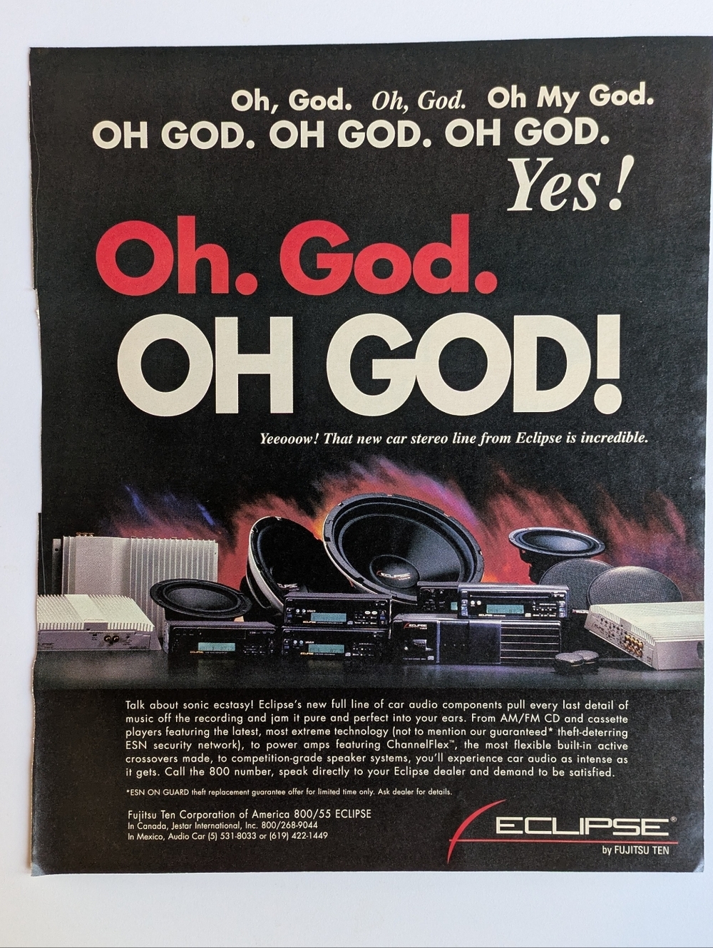 1995 Car Stereo Ad, Vintage Fujitsu Eclipse 90s Speakers, Rolling Stone Magazine